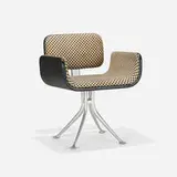 Alexander Girard, armchair, model 66307, 1967, cast aluminum, Alexander Girard upholstery, lacquered wood, chrome-plated steel, rubber