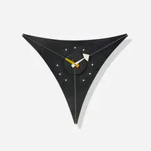 Triangle wall clock, model 2225A by George Nelson & Associates, 1955, lacquered masonite, lacquered wood, enameled aluminum, steel wire, sold Sep 2015