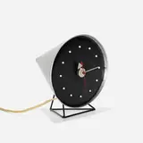 Cone table clock, model 2218C by George Nelson & Associates, 1954, spun aluminum, lacquered wood, enameled brass, enameled aluminum, map pins, sold Sep 2015