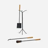 fireplace accessories, model H609 by George Nelson & Associates, 1951, enameled steel, birch, straw, sold Sep 2015