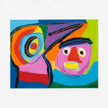 Oiseau et Garçon by Karel Appel, 1969, acrylic on paper mounted to linen, sold Feb 2015