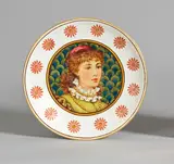 C H Spiers, Plate, Porcelain, glazed and painted, depicting a young lady in a central roundel