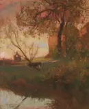Dusk on the edge of Aberdeen by Sir David Murray Ra Rsa Pri Rsw, oil on canvas, sold Jun 2024