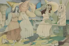 Roy Young Ferguson, Sea Shell Ladies, watercolour and pencil on buff paper