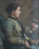 James Hamilton MacKenzie Arsa Rsw Are, Portrait of Miss Kennedy, seated, in a green and lace trimmed dress, oil on canvas