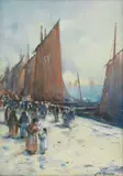 James Watterson Herald, Herring boats along the quay, watercolour