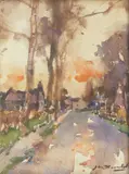 James Watterson Herald, Path at sunset, watercolour