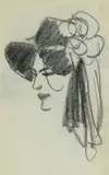 John Duncan Fergusson Rba, A lady in a hat, in profile, conté