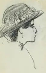 John Duncan Fergusson Rba, A lady in a bonnet hat, Paris, c. 1908-10, conté