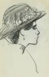 John Duncan Fergusson Rba, A lady in a bonnet hat, Paris, c. 1908-10, conté