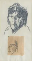 Angular head study by John Duncan Fergusson, pencil, offered Mar 2024