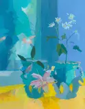 Claire Harrigan, 'Lily and Chrysanthemums', acrylic, gouache and oil pastel