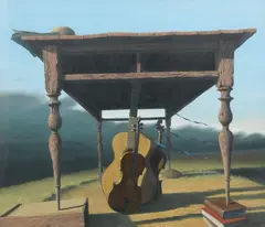 Table and stringed instruments by Arsa Rsw Rgi Gordon K Mitchell, oil on canvas, offered Mar 2024