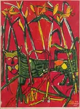 Bruce Onobrakpeya, Leopard in Cornfield, silkscreen