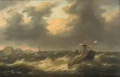 Charles-Louis Verboeckhoven, Tempête en mer, Oil on panel