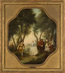 Nicolas Lancret, Scène galante, Oil on octagonal canvas
