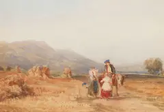 Ows David Cox Senior, Figures in a Scottish landscape, watercolour