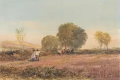 Ows David Cox Senior, Ploughing in Surrey, watercolour, pen and ink over traces of pencil