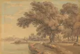 Thomas Hearne, The river Thames at Putney, watercolour over traces of pencil