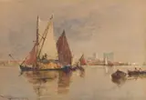 Thomas Bush Hardy, View on the Medway near Rochester, watercolour over traces of pencil, heightened with touches of bodycolour