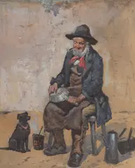 Charles Rowbotham, The old tinker, watercolour and bodycolour over traces of pencil