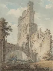 Edward Dayes, Llanthony Abbery, Monmouthshire, watercolour over traces of pencil