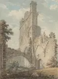 Edward Dayes, Llanthony Abbery, Monmouthshire, watercolour over traces of pencil