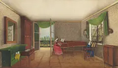 Micheline Blenarska, A Russian interior, watercolour and bodycolour over traces of pencil