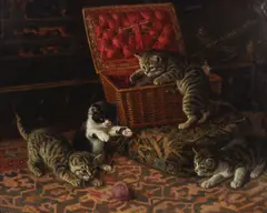 Frank Paton, Kittens at play, oil on canvas