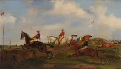 'Point to point'; 'Steeplechasing' by Samuel Henry Alken, oil on panel, offered Sep 2024