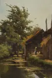 A riverside farm by Willem Johannes Oppenoorth, oil on panel, sold Sep 2024
