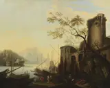 Salvator Rosa, A Mediterranean coastal scene with towers, oil on canvas