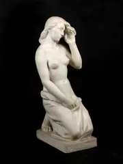 Břetislav Benda, carved white marble figure of a kneeling maiden, marble