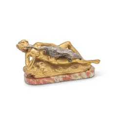 Max Blondat, gilt and silvered bronze model of Leda and the Swan, silvered bronze