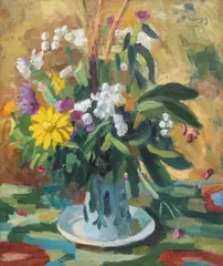 Nikolay Kuznetsov, Dahlias, oil on canvas laid on board