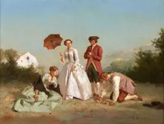Jean Pezous, Scène Galante, oil on panel