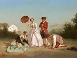 Jean Pezous, Scène Galante, oil on panel