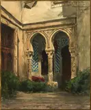 Narcisse Berchère, A Doorway in Cairo, watercolor on paper