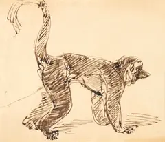 Monkey by Théophile Steinlen, identified on a label (affixed to the backing board); studio stamp (on the reverse) watercolor and ink on paper, sold Feb 2024