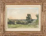 Landscape in St. Fargeau by Henri Harpignies, watercolor on paper, sold Apr 2024