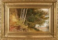 Aaron Draper Shattuck, Summer Foliage, Farmington River, oil on canvas laid down to board