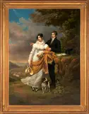 Henri-François Riesener, A Portrait of an Elegant Man and Woman with a Dog, oil on canvas