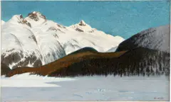 Hans am Ende, Blick vom St. Moritzersee auf die winterliche Bergkulisse. Wohl 1910, Öl auf Leinwand