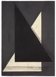 Hermann Glöckner, Schwarzer Keil über weißem vor dunklem Graublau mit Konstruktionslinien, Um 1936, Tempera und Kohle auf Karton