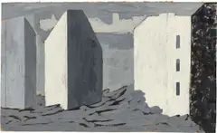 Werner Heldt, Entwurf Berlin am Meer, 1950, Tempera auf Karton