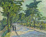 Theo von Brockhusen, Landschaft mit Spaziergängern. Wohl 1910er-Jahre, Öl auf Leinwand