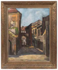Josef Hašek, Street with Arches, First half of 20th century, oil on cardboard