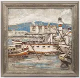 František Max, Steamboats on Vltava, First half of 20th century, oil on canvas