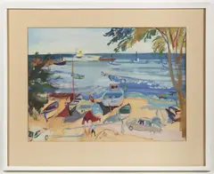 Ladislav Karoušek, Port in Nesebar, 1971, oil on cardboard