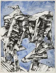 Zbyšek Sion, Two Heads, 1990, indian ink, watercolour, paper